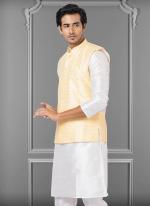 Linen Silk Yellow Festival Wear Embroidery Work Readymade Men's Waistcoat